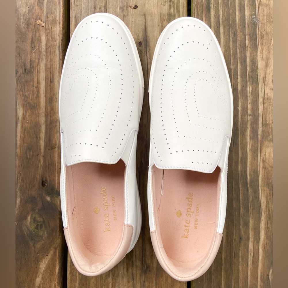 Kate Spade Women's Perforated White & Pink Leather Slip-On Sneakers. Comfortcore - Picture 12 of 16